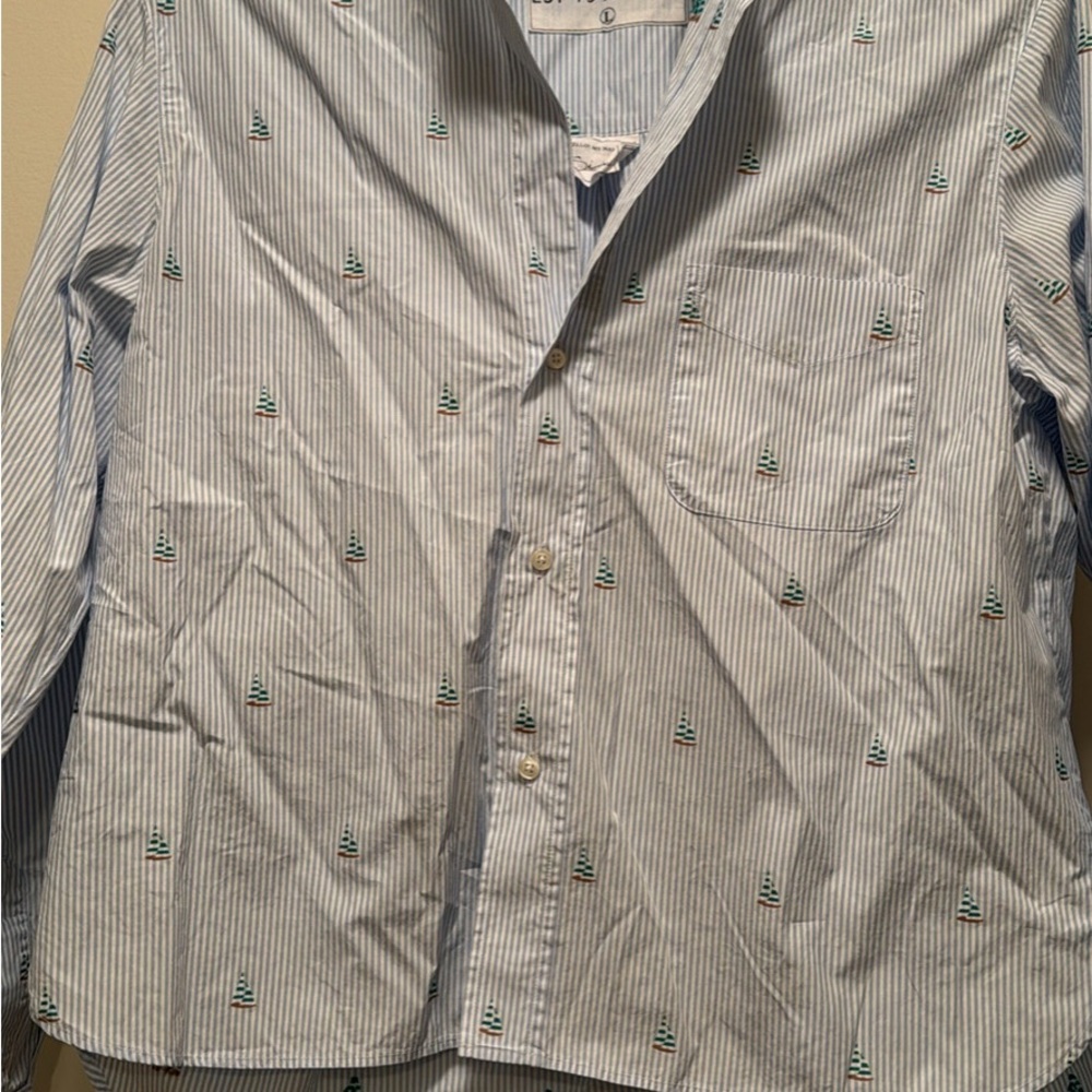 Frank & Eileen Blue and White Striped Embroidered Boat Shirt